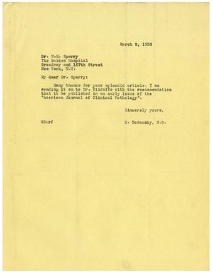 [Letter from Meyer Bodansky to W. M. Sperry - March 9, 1938]
