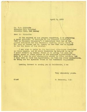 [Letter between Dr. Meyer Bodansky and Dr. Robert A. Kilduffe - April 5, 1938]