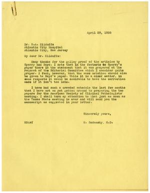 [Letter from Meyer Bodansky to Robert A. Kilduffe - April 29, 1938]