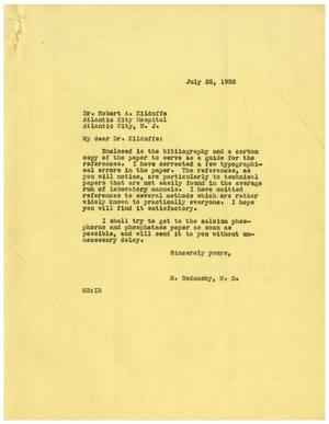 [Correspondence between Meyer Bodansky and Dr. Robert A. Kilduffe - July 1938]