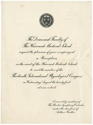[Thirteenth International Physiological Congress Held at Harvard Medical School - August 21, 1929]