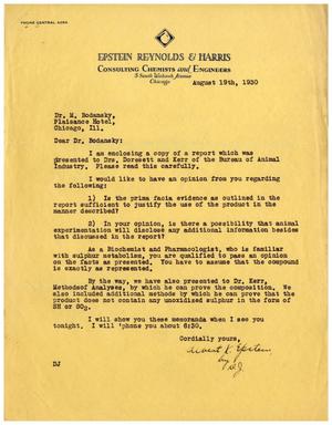 Primary view of object titled '[Letter from Albert K. Epstein to Dr. Meyer Bodansky - August 19, 1930]'.