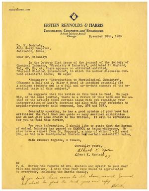 Primary view of object titled '[Letter from Albert K. Epstein to Dr. Meyer Bodansky - November 20, 1930]'.
