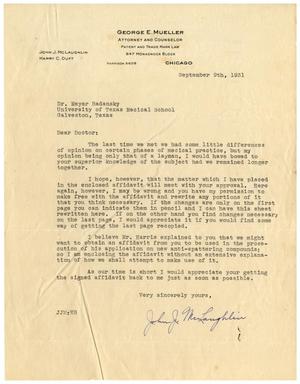 [Letter from John J. McLaughlin to Dr. Meyer Bodansky - September 9, 1931]