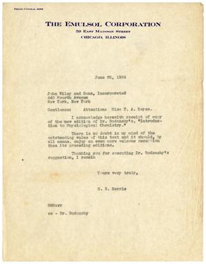 Primary view of object titled '[Letter from Benjamin R. Harris to John Wiley and Sons, Incorporated - June 28, 1934]'.