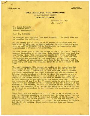 [Letter from Albert K. Epstein to Dr. Meyer Bodansky - October 22, 1940]