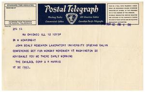 Primary view of object titled '[Postal Telegraph from Benjamin R. Harris to Dr. Meyer Bodansky - November 12, 1940]'.