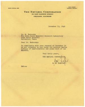 [Letter from The Emulsol Corporation to Dr. Meyer Bodansky - December 13, 1940]