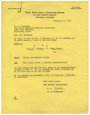 [Letter from The Emulsol Corporation to Dr. Meyer Bodansky - February 17, 1941]
