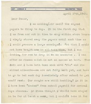 [Letter from Eleanor Bodansky to Oscar Bodansky - April 17, 1942]