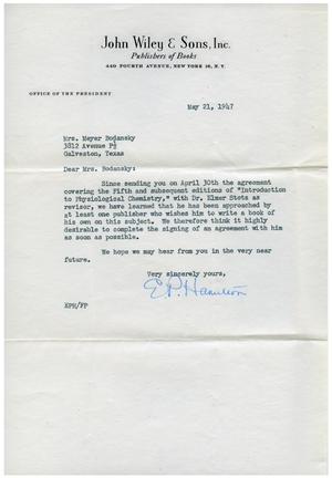 [Letter from E. P. Hamilton to Eleanor Bodansky - May 21, 1947]