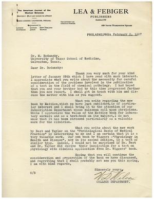 [Letter from W. D. Wilcox to Dr. Meyer Bodansky - February 2, 1937]