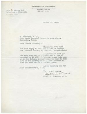 [Letter from Mabel D. Stewart to Dr. Meyer Bodansky - March 14, 1941]