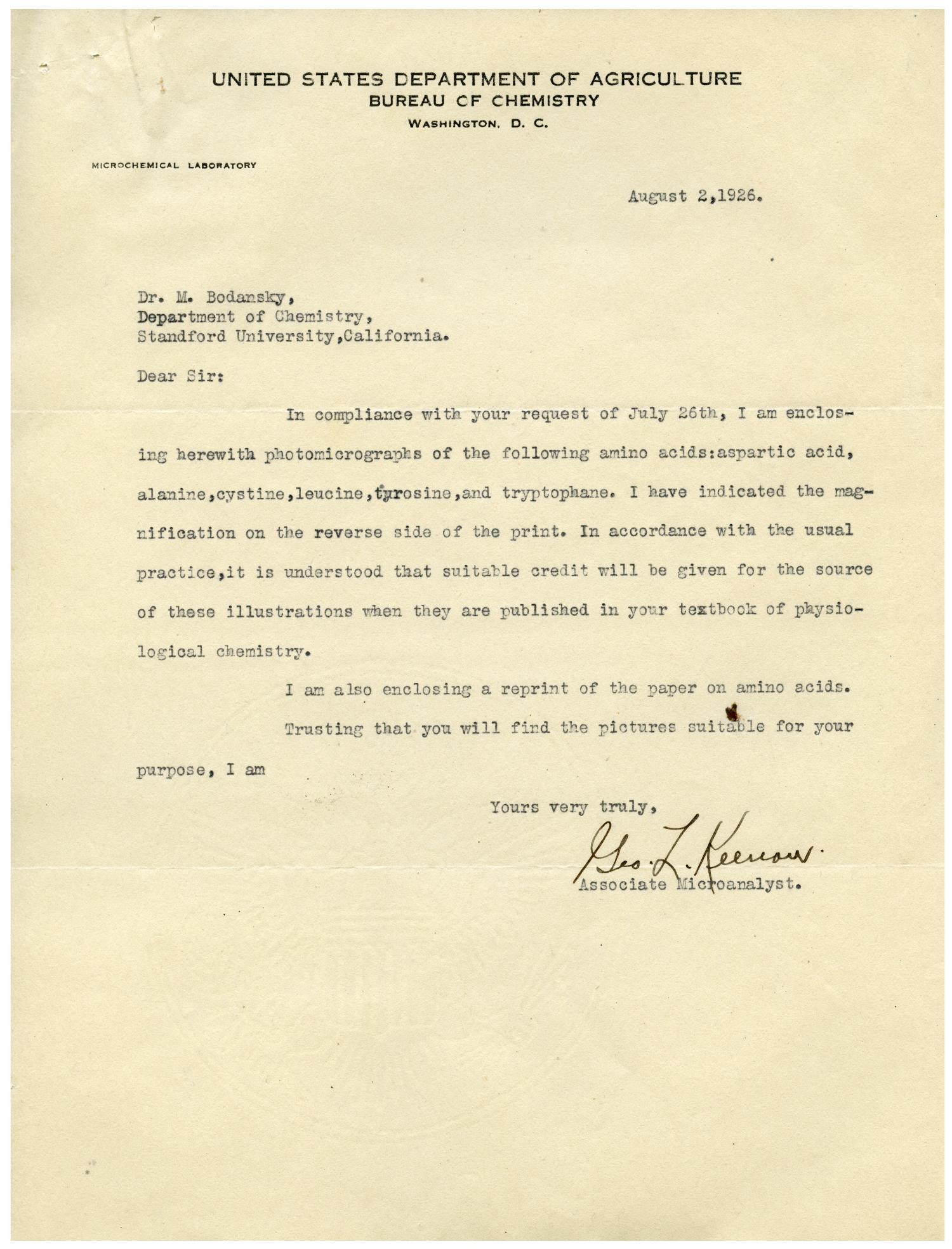 [Correspondence between Meyer Bodansky and Dr. George L. Keenan - 1926]
                                                
                                                    [Sequence #]: 3 of 6
                                                