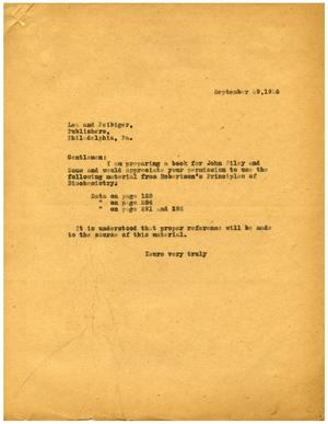 [Correspondence between Meyer Bodansky and Lea and Feibiger Publishers - 1926]
