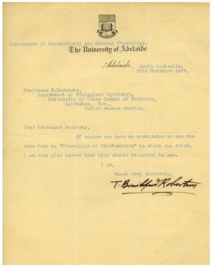 [Letter from T. Robertron to Meyer Bodansky - November 20, 1926]