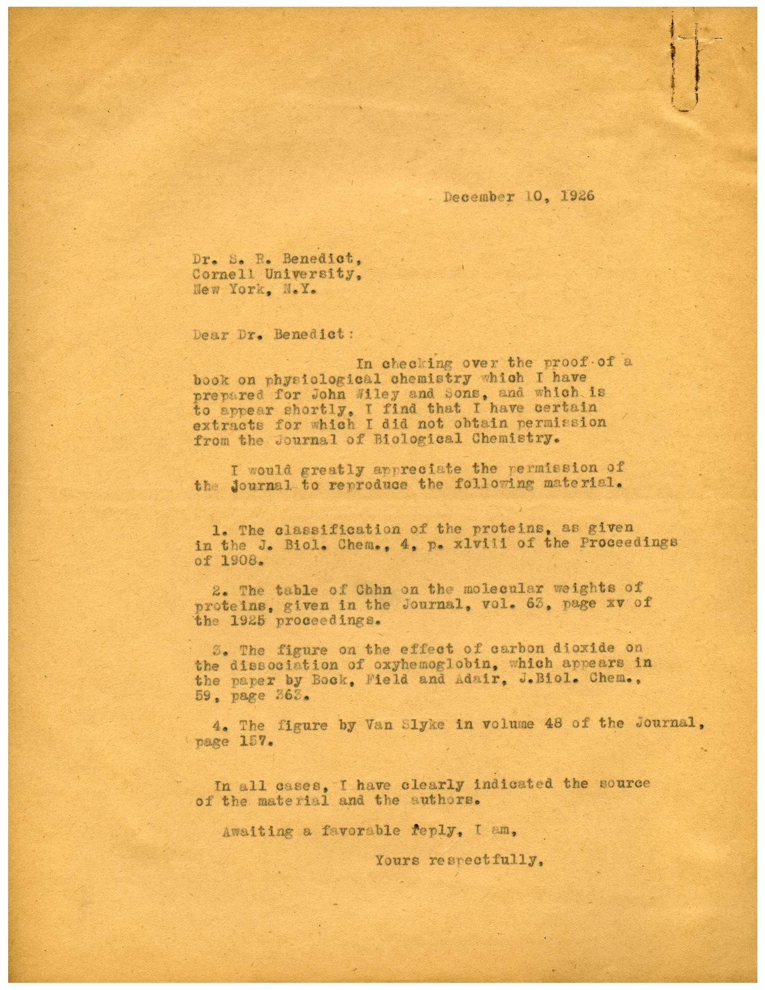 [Letters between Dr. Meyer Bodansky and Stanley R. Benedict - December 1926]
                                                
                                                    [Sequence #]: 1 of 4
                                                