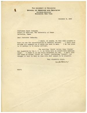[Letter from Sidney Bliss to Dr. Meyer Bodansky - December 3, 1929]