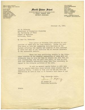 [Letter from Merrill-Palmer School to Dr. Meyer Bodansky - February 18, 1930]