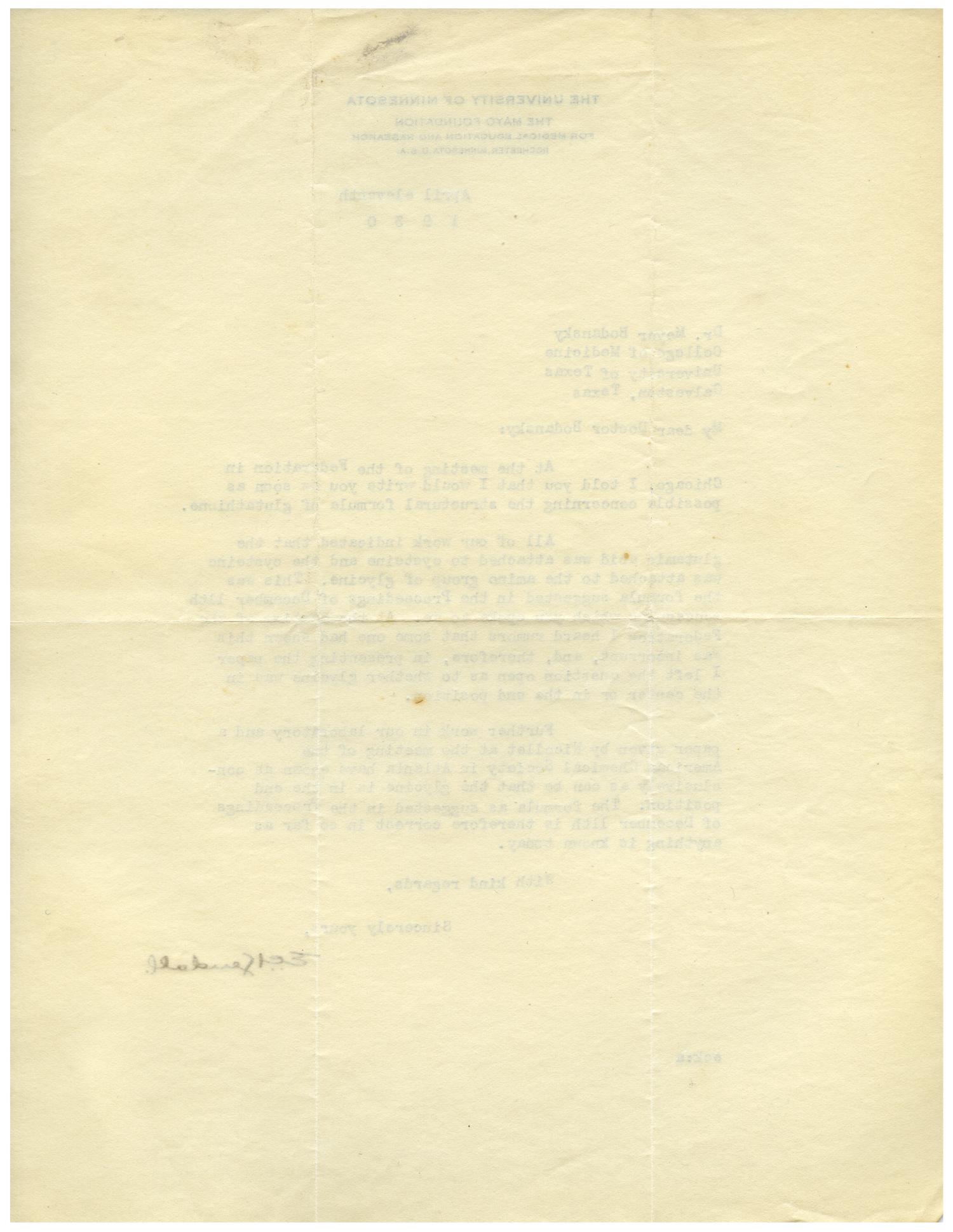 [Letter from the Mayo Foundation for Medical and Educational Research to Dr. Meyer Bodansky - April 11, 1930]
                                                
                                                    [Sequence #]: 2 of 2
                                                