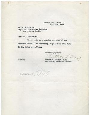 [Letter from Luther L. Terry to Meyer Bodansky - May 6, 1941]