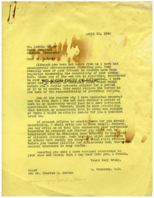 [Correspondence between Dr. Ludwig Selzer and Dr. Meyer Bodansky - April 1940]
