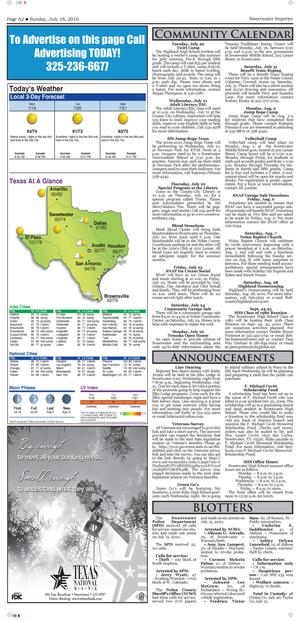 Sweetwater Reporter (Sweetwater, Tex.), Vol. 112, No. [207], Ed. 1 Sunday, July 18, 2010