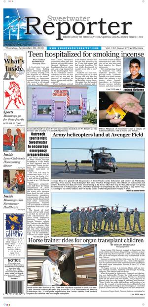 Sweetwater Reporter (Sweetwater, Tex.), Vol. 112, No. 270, Ed. 1 Thursday, September 30, 2010
