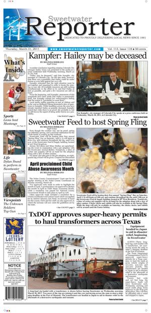 Sweetwater Reporter (Sweetwater, Tex.), Vol. 113, No. 118, Ed. 1 Thursday, March 31, 2011
