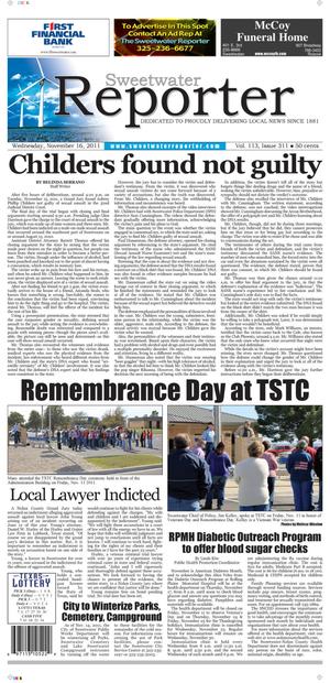 Sweetwater Reporter (Sweetwater, Tex.), Vol. 113, No. 311, Ed. 1 Wednesday, November 16, 2011