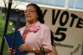 Photograph: [Adelfa Callejo at voting promotion event]