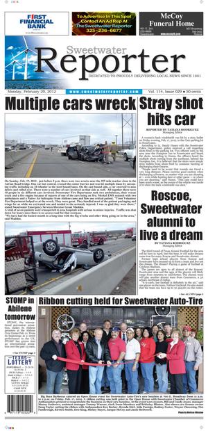 Primary view of object titled 'Sweetwater Reporter (Sweetwater, Tex.), Vol. 114, No. 029, Ed. 1 Monday, February 20, 2012'.