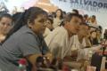 [People gather in the El Salvador Restaurant]
