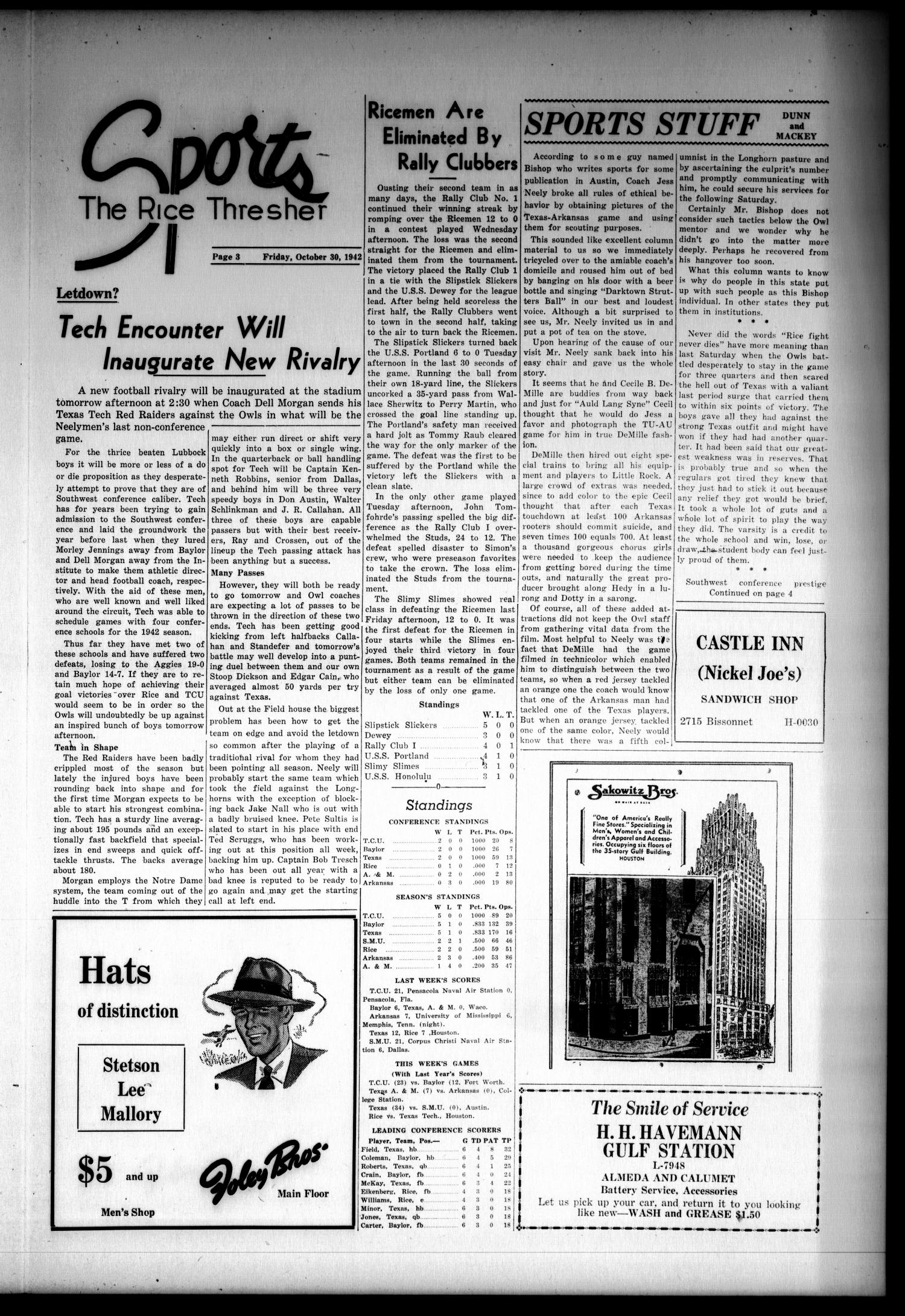 The Thresher (Houston, Tex.), Vol. 28, No. 8, Ed. 1 Friday, October 30, 1942
                                                
                                                    [Sequence #]: 3 of 4
                                                