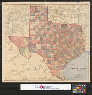 Map of Texas : with population and location of principal towns and cities according to latest reliable statistics.