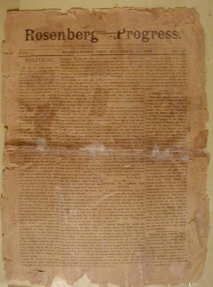 Primary view of object titled '[Front Page of the Rosenberg Progress, October 11, 1895. ]'.