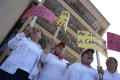 Thumbnail image of item number 1 in: '[Protesters gather at Dallas City Hall after an immigration march]'.