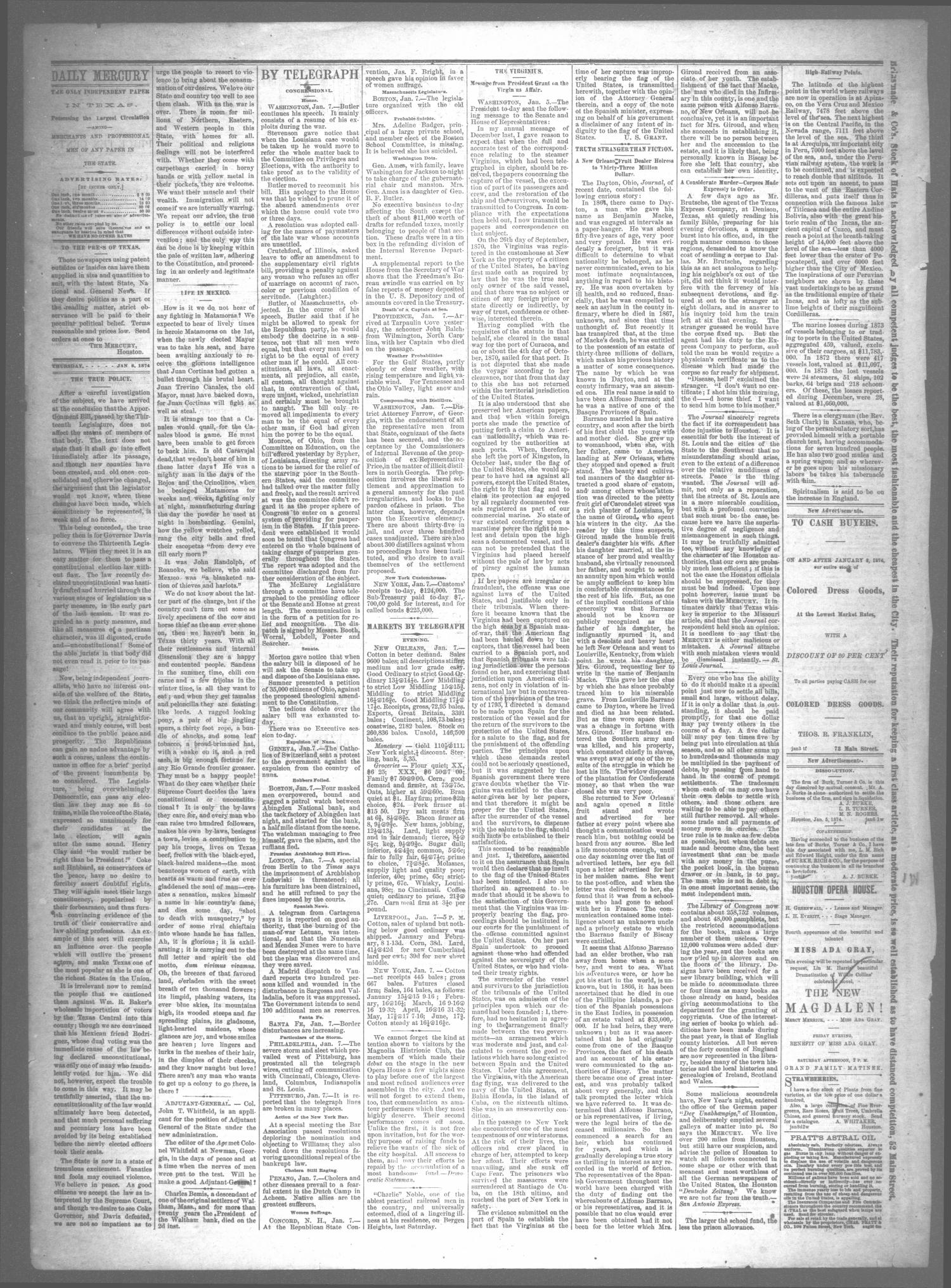 Houston Daily Mercury (Houston, Tex.), Vol. 6, No. 103, Ed. 1 Thursday, January 8, 1874
                                                
                                                    [Sequence #]: 2 of 4
                                                