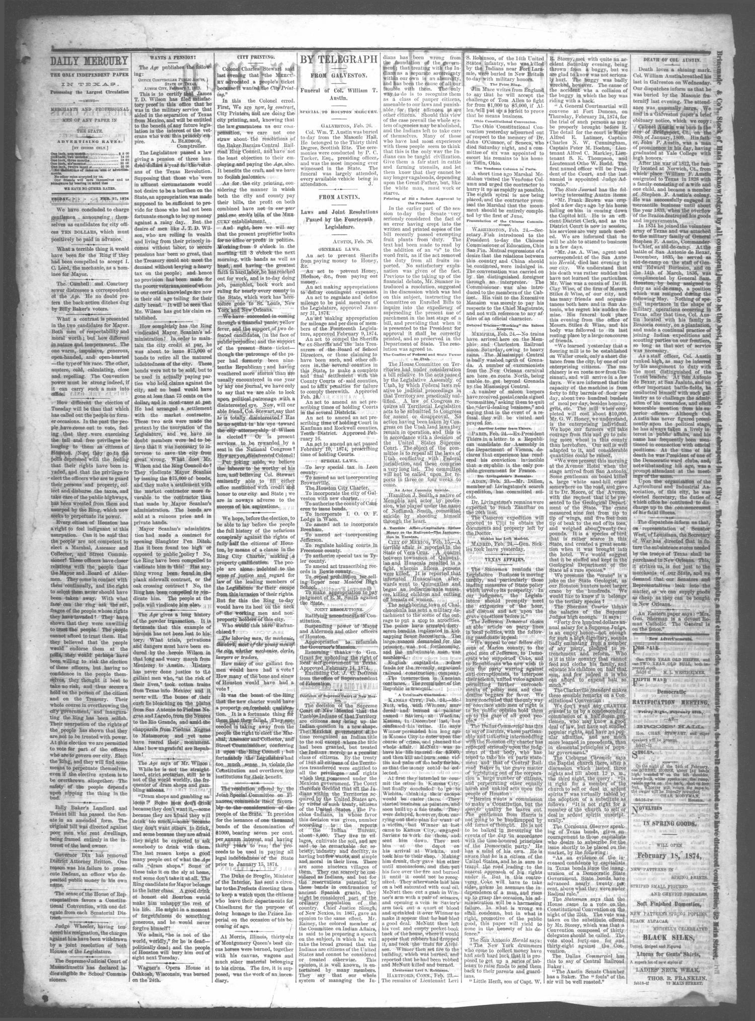 The Daily Mercury (Houston, Tex.), Vol. 6, No. 146, Ed. 1 Friday, February 27, 1874
                                                
                                                    [Sequence #]: 2 of 4
                                                