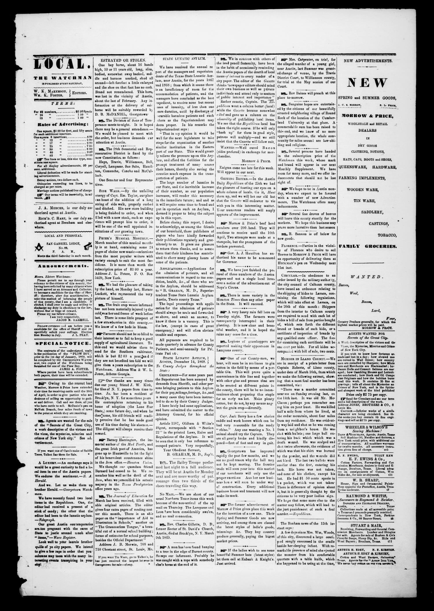 Georgetown Watchman (Georgetown, Tex.), Vol. 3, No. 5, Ed. 1 Saturday, March 27, 1869
                                                
                                                    [Sequence #]: 3 of 4
                                                