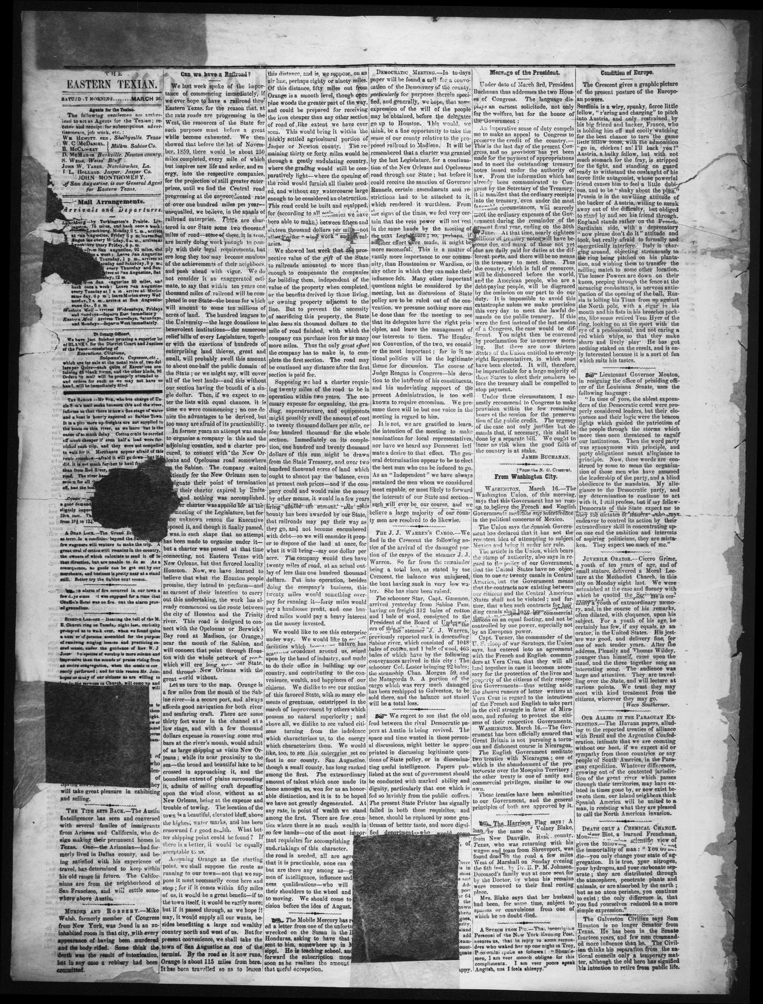 The Eastern Texian (San Augustine, Tex.), Vol. 2, No. 45, Ed. 1 Saturday, March 26, 1859
                                                
                                                    [Sequence #]: 2 of 4
                                                