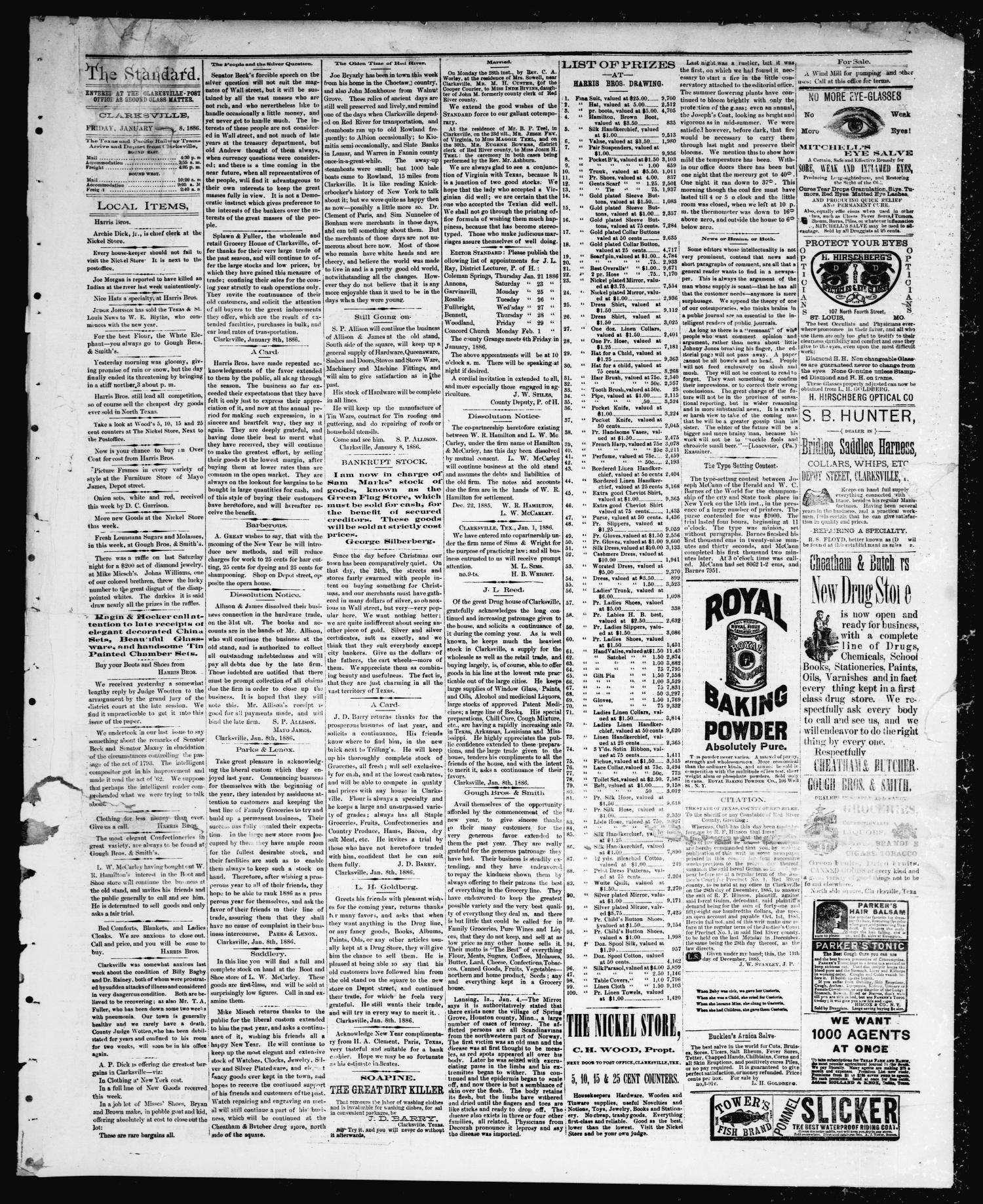 The Standard (Clarksville, Tex.), Vol. 7, No. 9, Ed. 1 Friday, January 8, 1886
                                                
                                                    [Sequence #]: 3 of 4
                                                