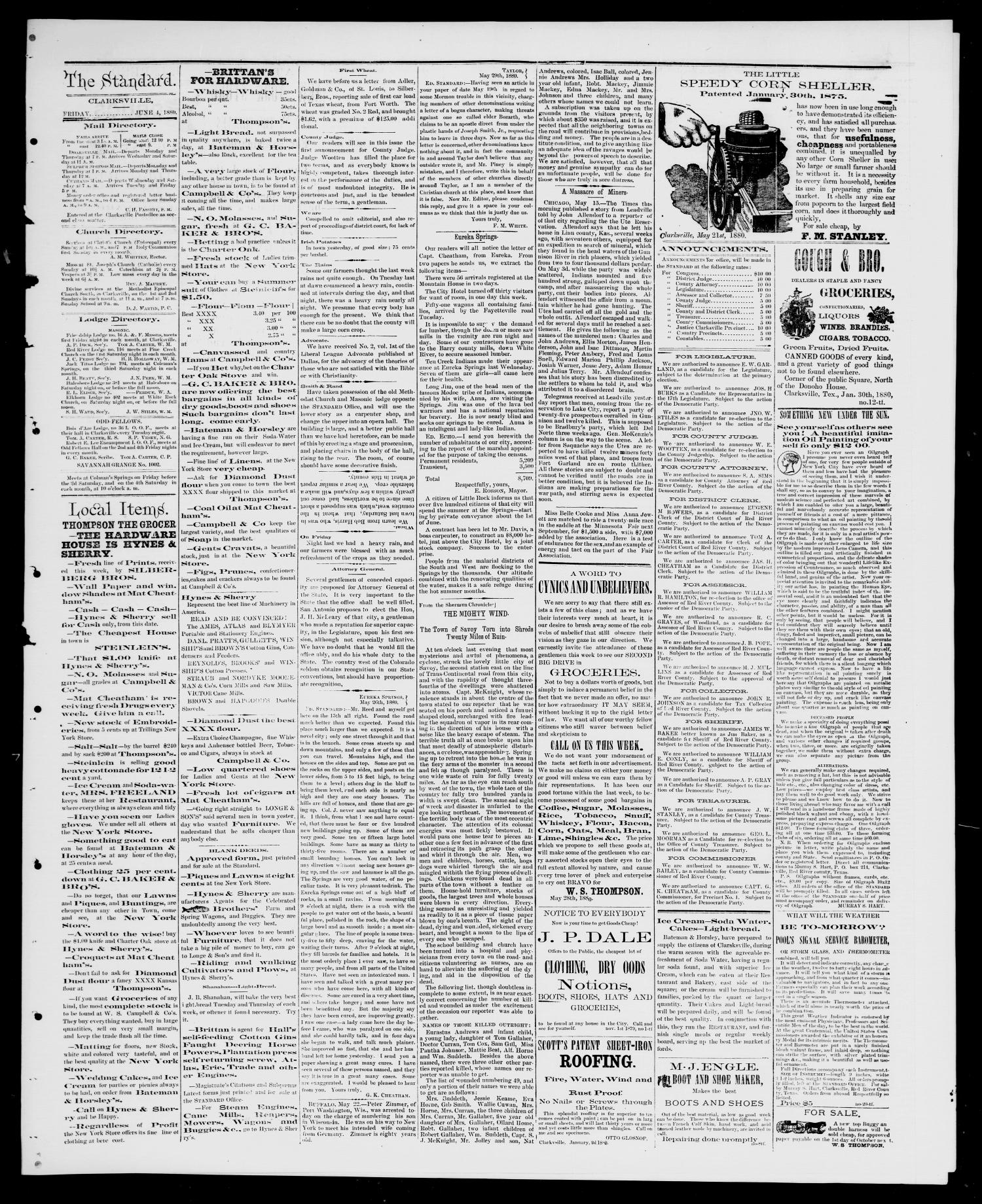 The Standard (Clarksville, Tex.), Vol. 1, No. 30, Ed. 1 Friday, June 4, 1880
                                                
                                                    [Sequence #]: 3 of 4
                                                