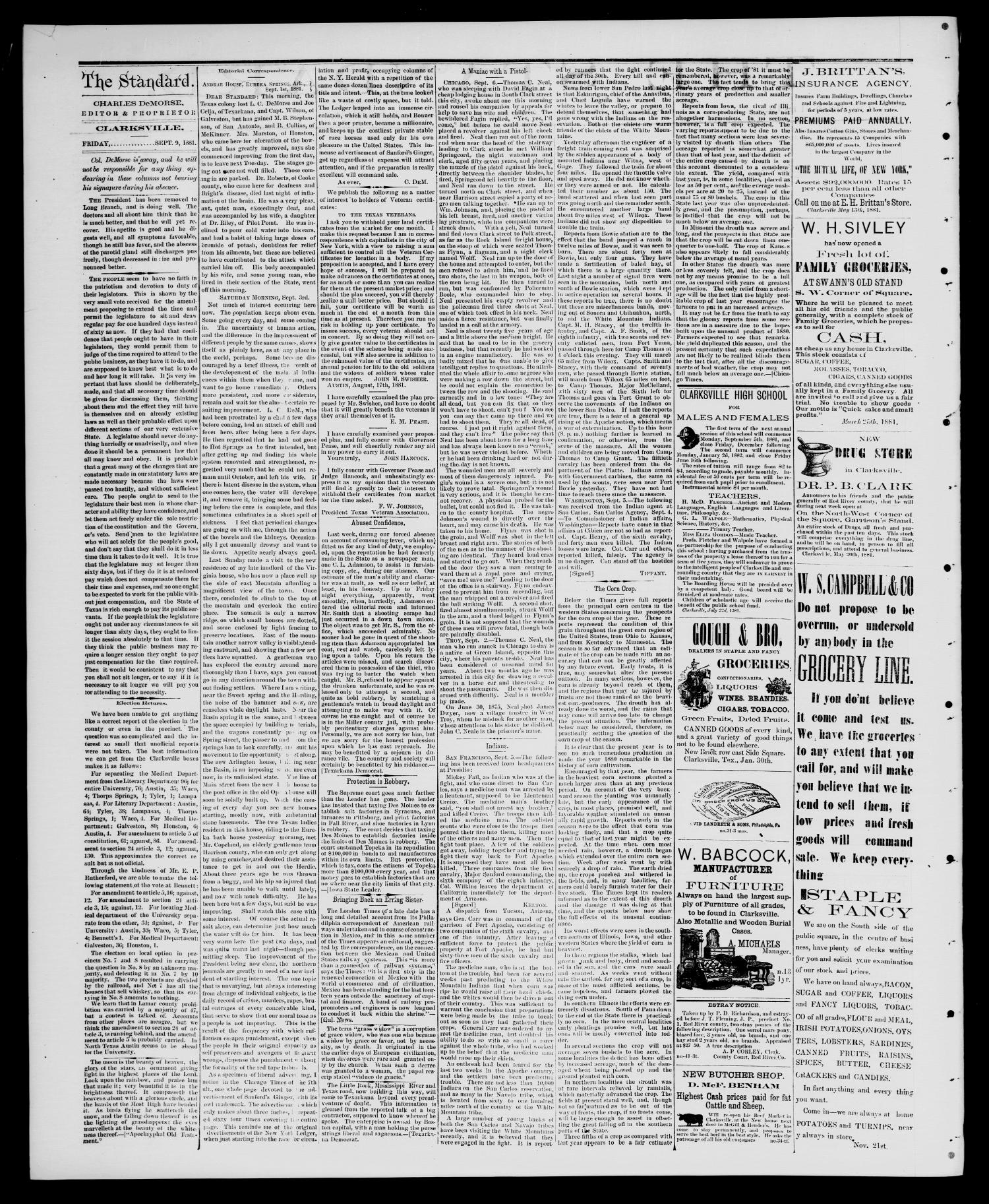 The Standard (Clarksville, Tex.), Vol. 2, No. 44, Ed. 1 Friday, September 9, 1881
                                                
                                                    [Sequence #]: 2 of 4
                                                