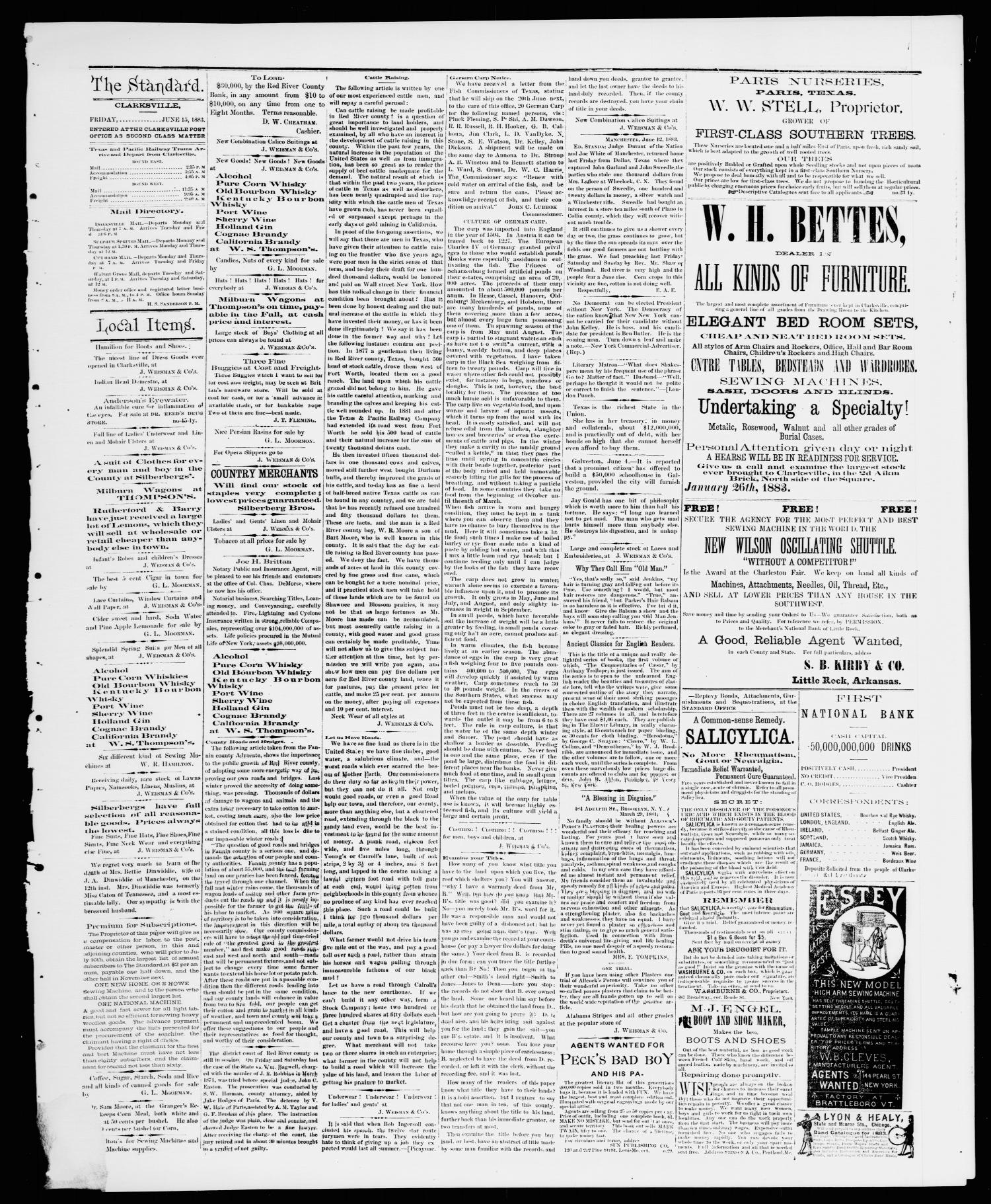 The Standard (Clarksville, Tex.), Vol. 4, No. 32, Ed. 1 Friday, June 15, 1883
                                                
                                                    [Sequence #]: 3 of 4
                                                