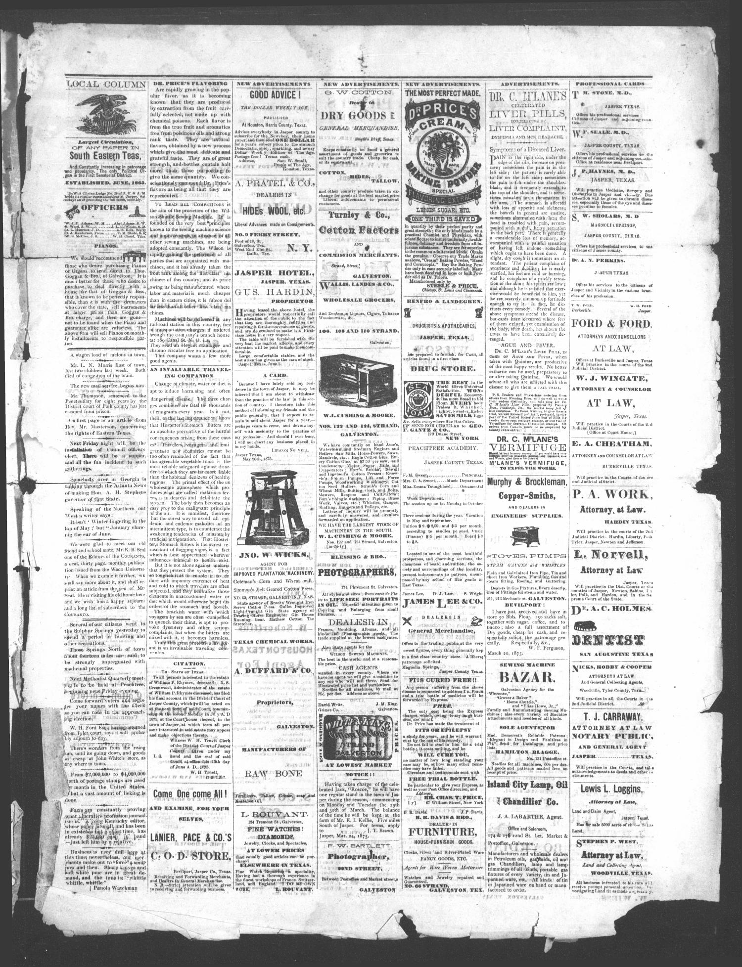 The Jasper Weekly News-Boy (Jasper, Tex.), Vol. 11, No. 3, Ed. 1 Wednesday, June 30, 1875
                                                
                                                    [Sequence #]: 3 of 4
                                                