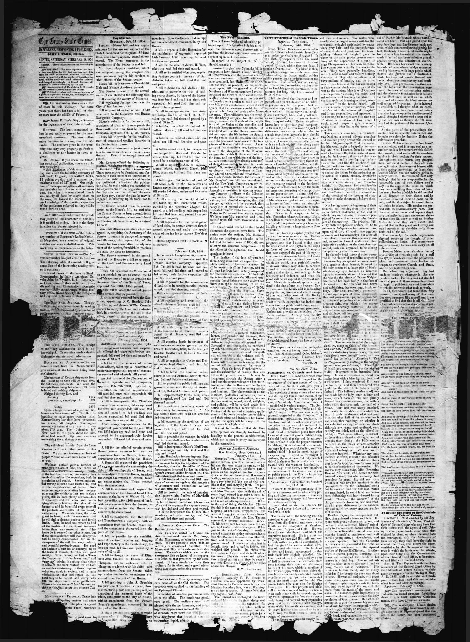 The Texas State Times (Austin, Tex.), Vol. 1, No. 12, Ed. 1 Saturday, February 18, 1854
                                                
                                                    [Sequence #]: 2 of 4
                                                