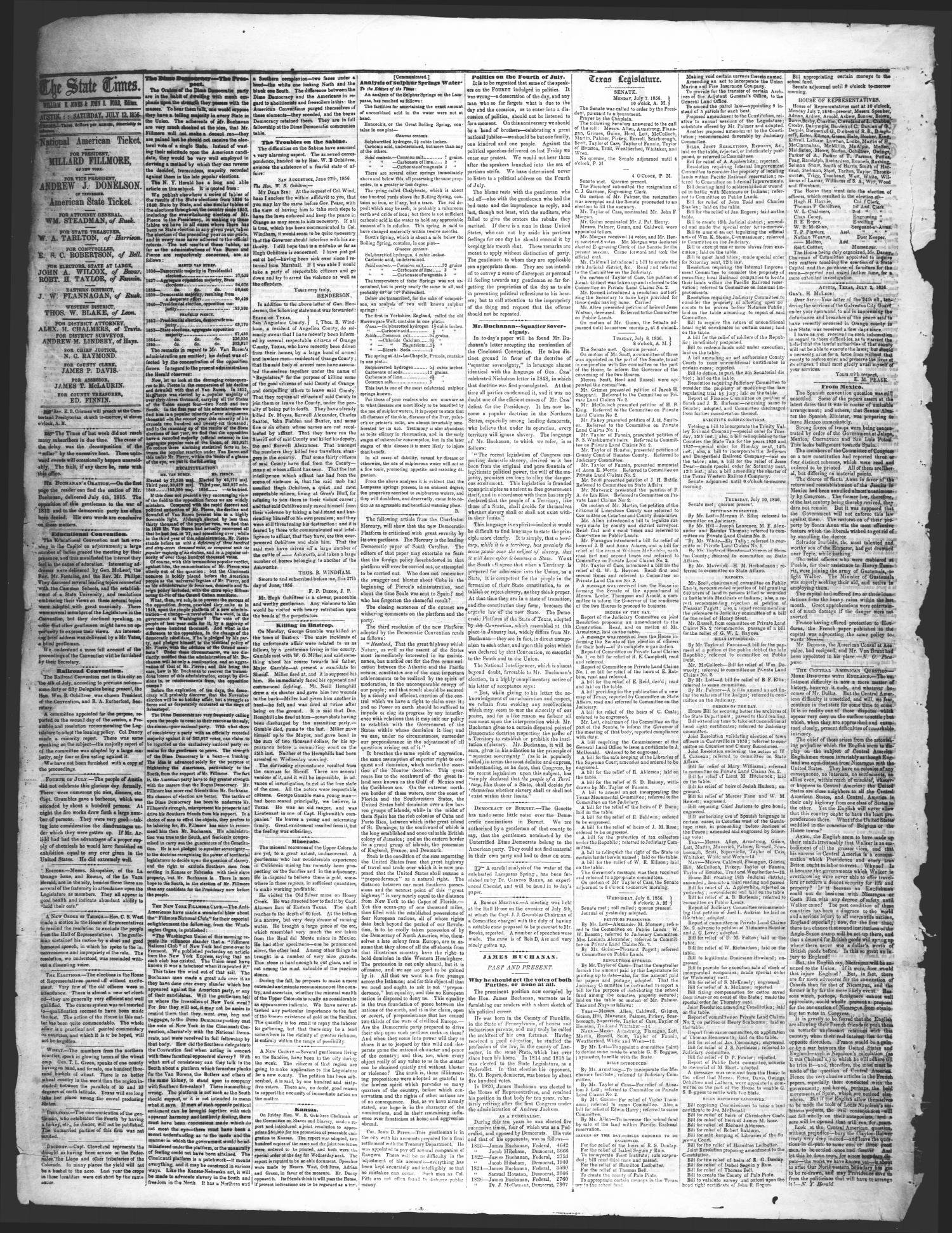 The Texas State Times (Austin, Tex.), Vol. 3, No. 31, Ed. 1 Saturday, July 12, 1856
                                                
                                                    [Sequence #]: 2 of 4
                                                