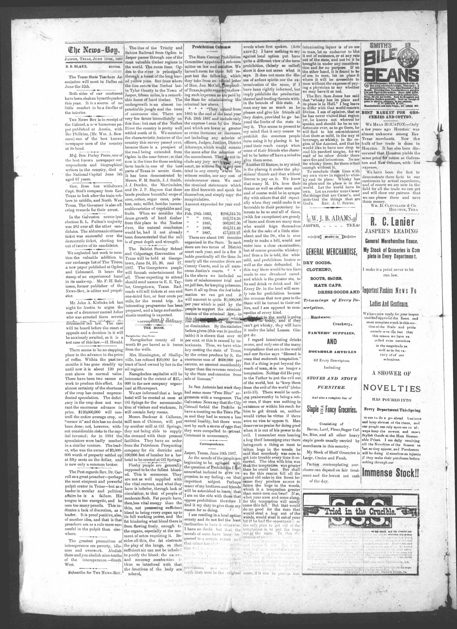 The Weekly News=Boy, Vol. 23, No. 2, Ed. 1 Wednesday, June 15, 1887
                                                
                                                    [Sequence #]: 2 of 4
                                                