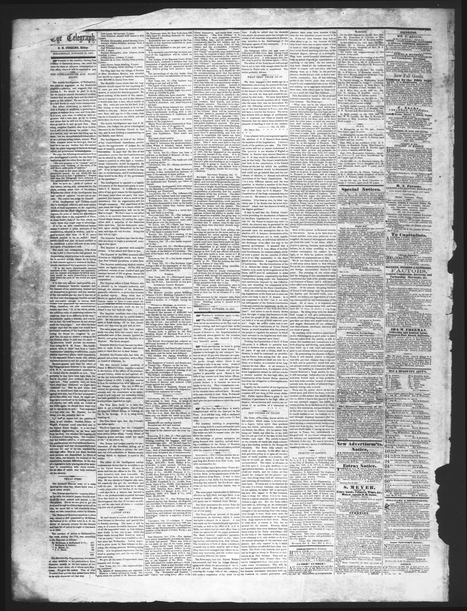 The Weekly Telegraph (Houston, Tex.), Vol. 23, No. 31, Ed. 1 Wednesday, October 21, 1857
                                                
                                                    [Sequence #]: 2 of 4
                                                
